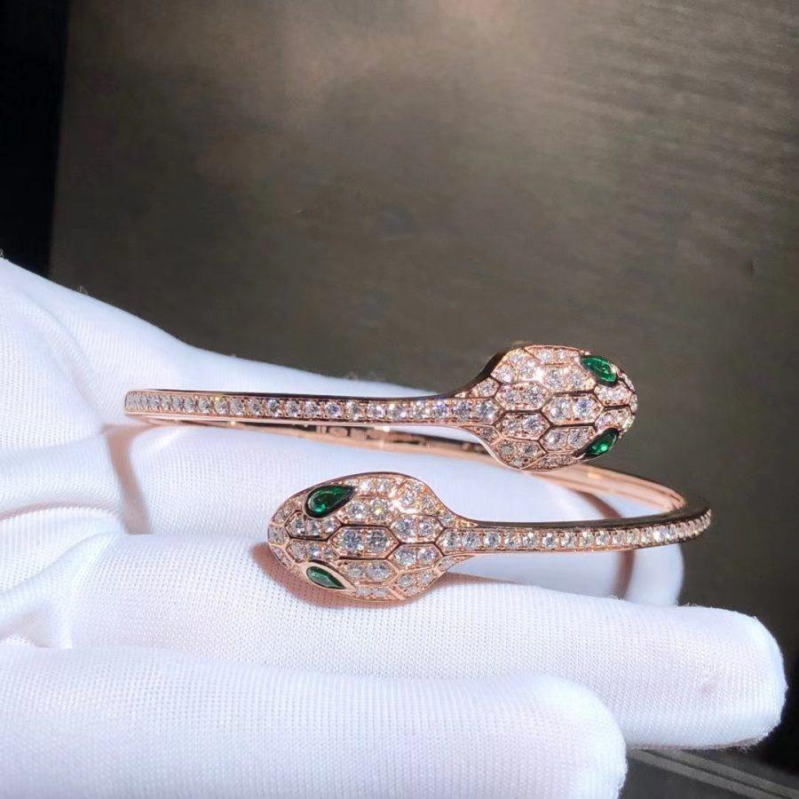 [⭐Luxery]SERPENTI BRACELET PINK GOLD MALACHITE DIAMOND DOUBLE SNAKE