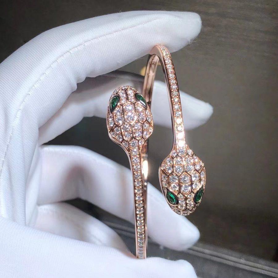 [⭐Luxery]SERPENTI BRACELET PINK GOLD MALACHITE DIAMOND DOUBLE SNAKE