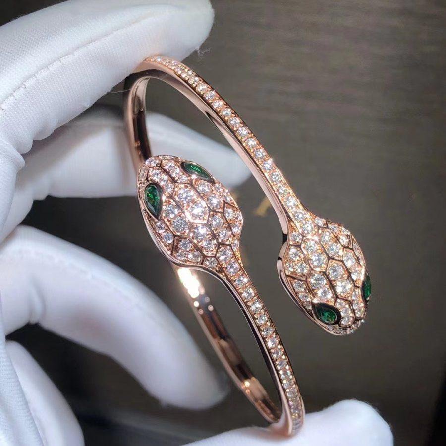 [⭐Luxery]SERPENTI BRACELET PINK GOLD MALACHITE DIAMOND DOUBLE SNAKE