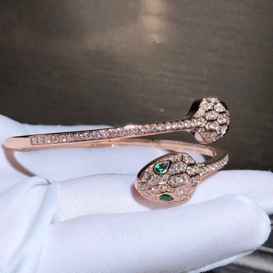 [⭐Luxery]SERPENTI BRACELET PINK GOLD MALACHITE DIAMOND DOUBLE SNAKE