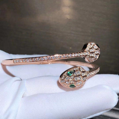 [⭐Luxery]SERPENTI BRACELET PINK GOLD MALACHITE DIAMOND DOUBLE SNAKE
