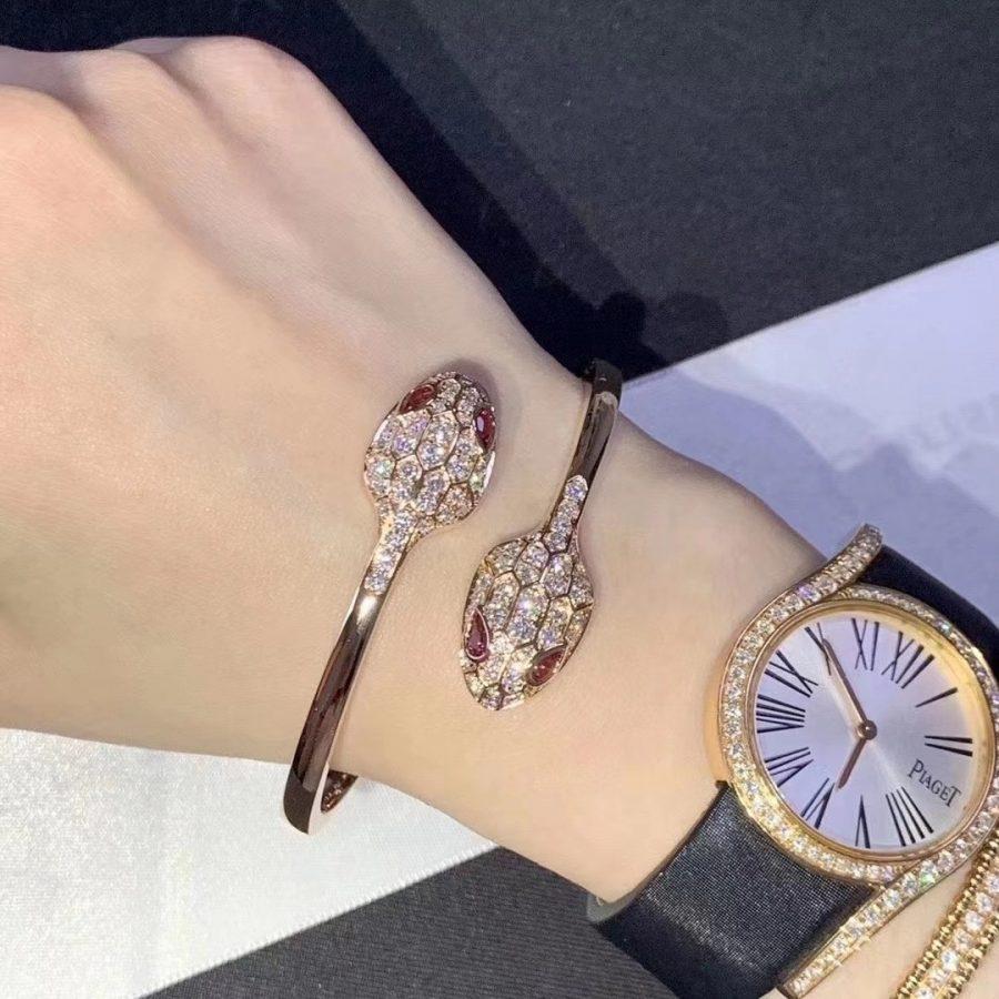 [⭐Luxery]SERPENTI BRACELET PINK GOLD DIAMOND DOUBLE SNAKE