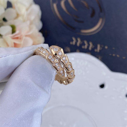 [⭐Luxery]SERPENTI RING PINK GOLD DIAMOND PAVED 4MM