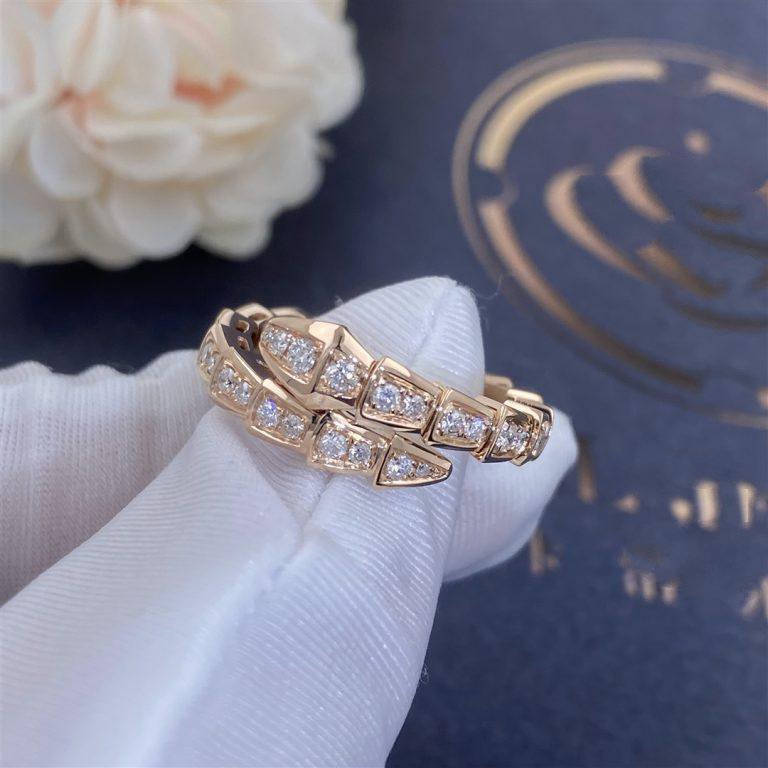 [⭐Luxery]SERPENTI RING PINK GOLD DIAMOND PAVED 4MM