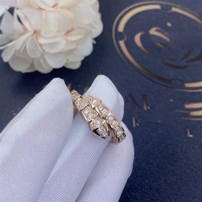 [⭐Luxery]SERPENTI RING PINK GOLD DIAMOND PAVED 4MM