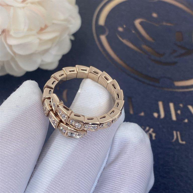 [⭐Luxery]SERPENTI RING PINK GOLD DIAMOND PAVED 4MM