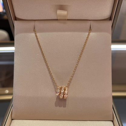 [⭐Luxery]SERPENTI PINK GOLD NECKLACE DOUBLE RING DIAMOND