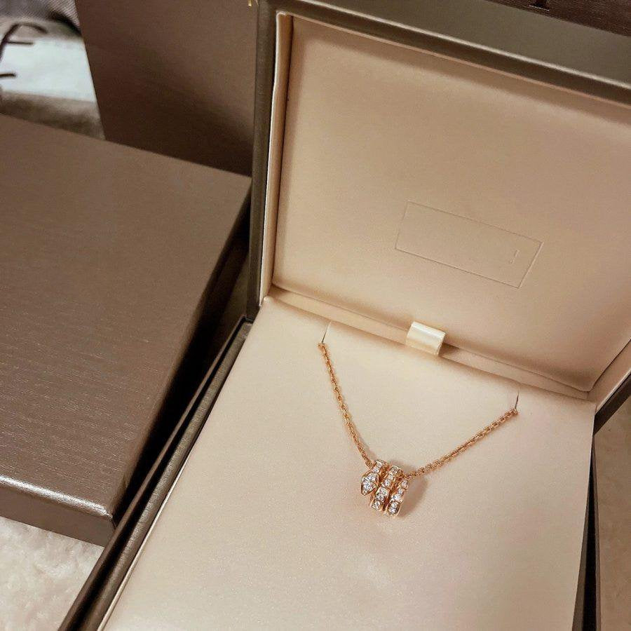 [⭐Luxery]SERPENTI PINK GOLD NECKLACE DOUBLE RING DIAMOND