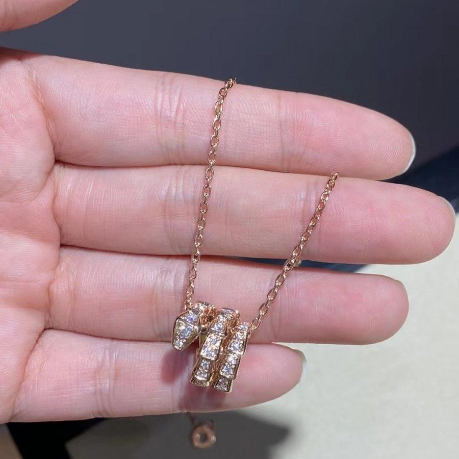 [⭐Luxery]SERPENTI PINK GOLD NECKLACE DOUBLE RING DIAMOND