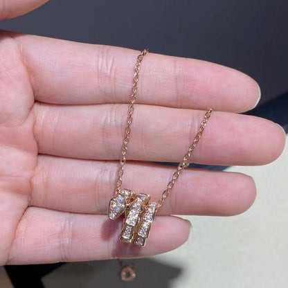 [⭐Luxery]SERPENTI PINK GOLD NECKLACE DOUBLE RING DIAMOND