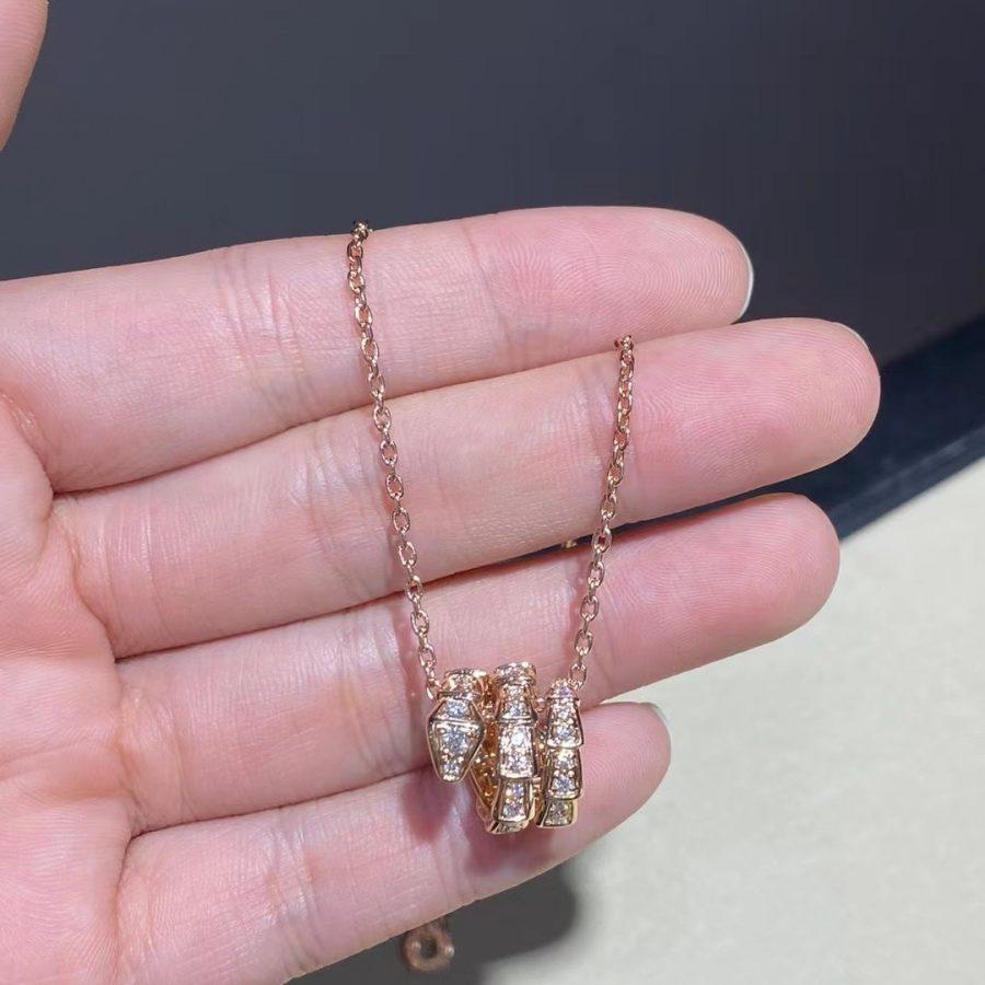 [⭐Luxery]SERPENTI PINK GOLD NECKLACE DOUBLE RING DIAMOND