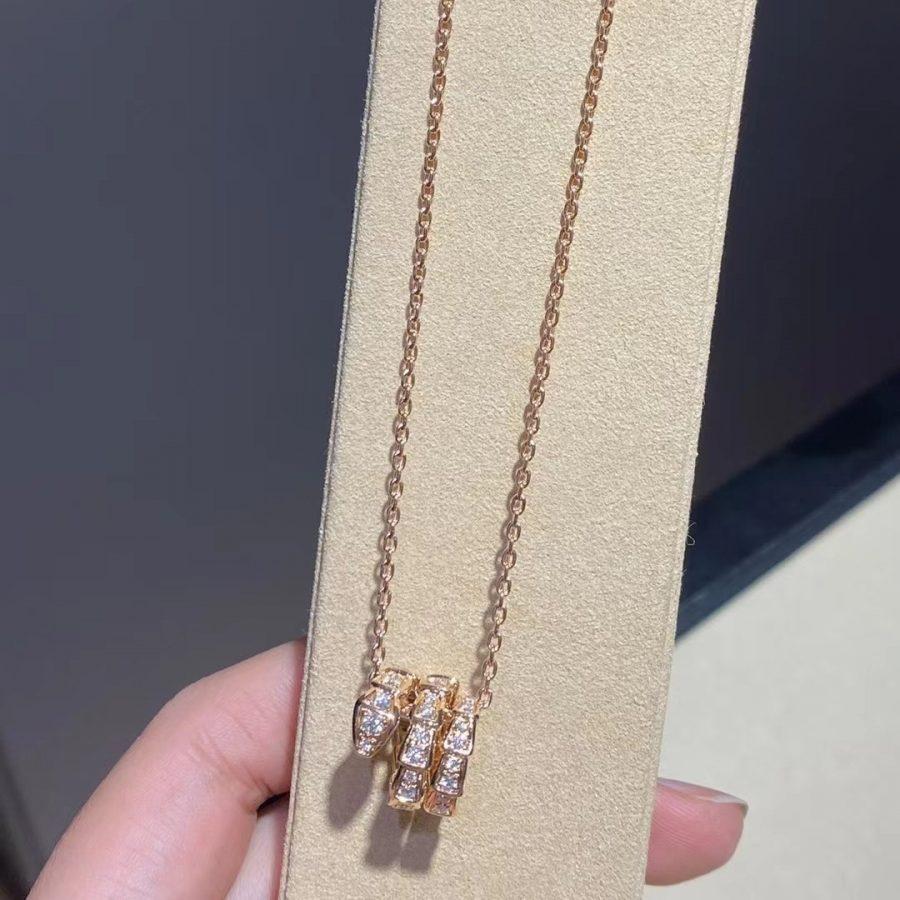 [⭐Luxery]SERPENTI PINK GOLD NECKLACE DOUBLE RING DIAMOND