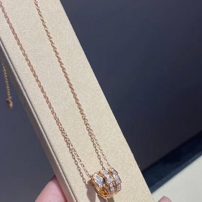 [⭐Luxery]SERPENTI PINK GOLD NECKLACE DOUBLE RING DIAMOND