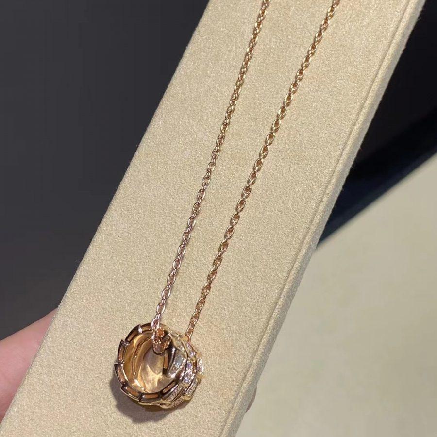 [⭐Luxery]SERPENTI PINK GOLD NECKLACE DOUBLE RING DIAMOND