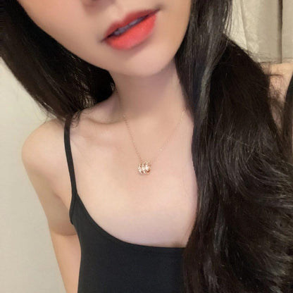 [⭐Luxery]SERPENTI PINK GOLD NECKLACE DOUBLE RING DIAMOND
