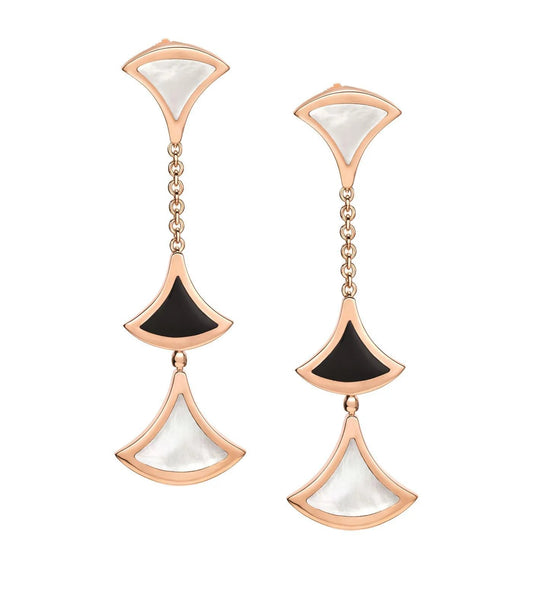 [⭐Luxery]DREAM EARRINGS 3 MOTIFS ONYX MOP PINK GOLD