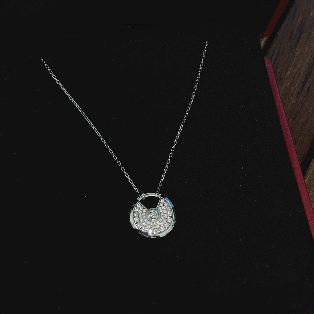 [⭐Luxery]AMULETTE SILVER FULL DIAMOND NECKLACE