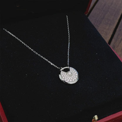 [⭐Luxery]AMULETTE SILVER FULL DIAMOND NECKLACE