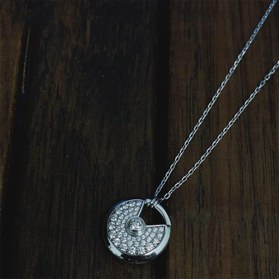 [⭐Luxery]AMULETTE SILVER FULL DIAMOND NECKLACE
