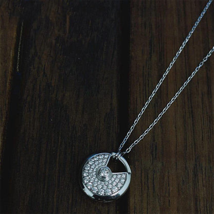 [⭐Luxery]AMULETTE SILVER FULL DIAMOND NECKLACE