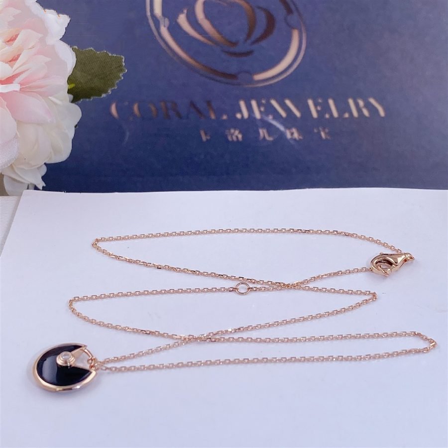 [⭐Luxery]AMULETTE ROSE GOLD ONYX NECKLACE