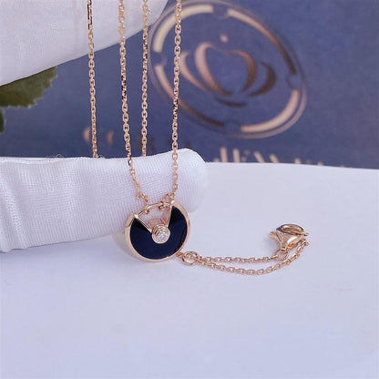 [⭐Luxery]AMULETTE ROSE GOLD ONYX NECKLACE