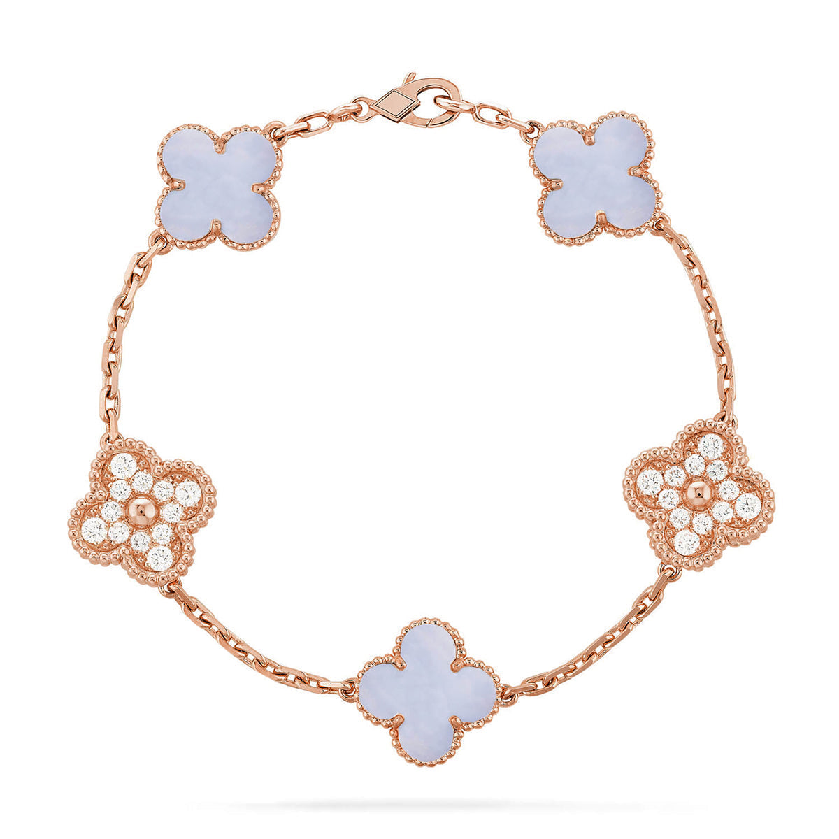 [⭐Luxery] CLOVER 5 MOTIF PURPLE CHALCEDONY BRACELET COLLECTION