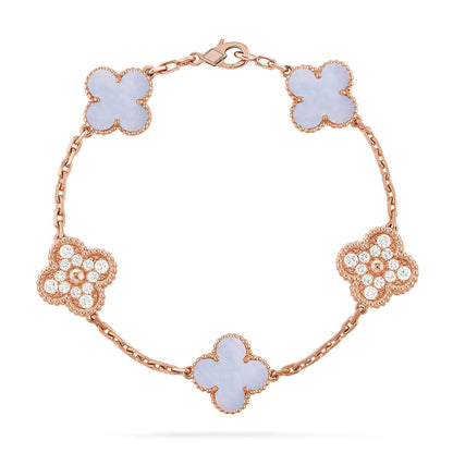 [⭐Luxery] CLOVER 5 MOTIF PURPLE CHALCEDONY BRACELET COLLECTION
