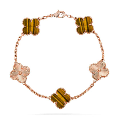 [⭐Luxery] CLOVER 5 MOTIFS TIGER EYE BRACELET COLLECTION