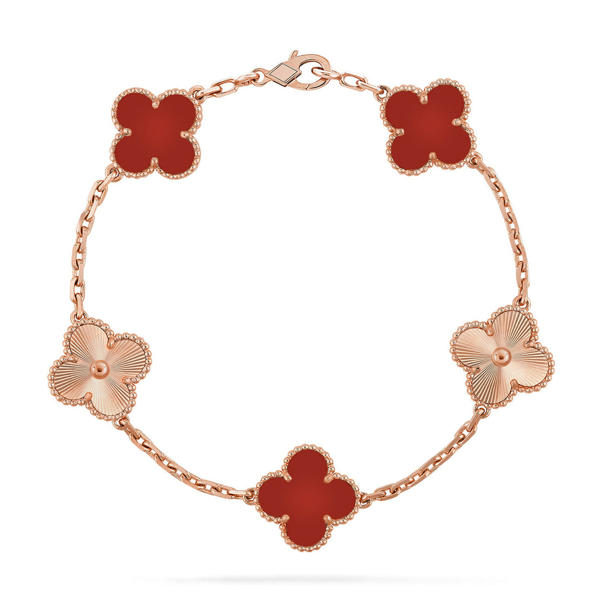 [⭐Luxery] CLOVER 5 MOTIF RED CORNELIAN BRACELET COLLECTION