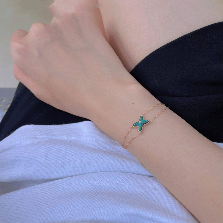 [⭐Luxery]JEUX BRACELET MALACHITE PINK GOLD 1 DIAMOND