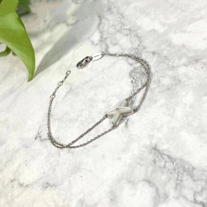 [⭐Luxery]JEUX BRACELET WHITE MOP SILVER 1 DIAMOND
