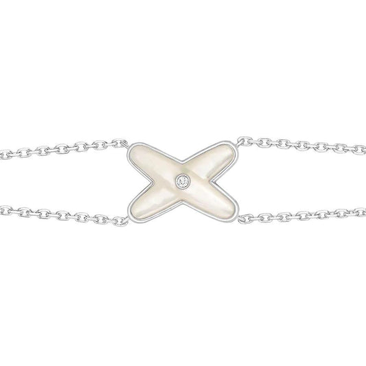 [⭐Luxery]JEUX BRACELET WHITE MOP SILVER 1 DIAMOND