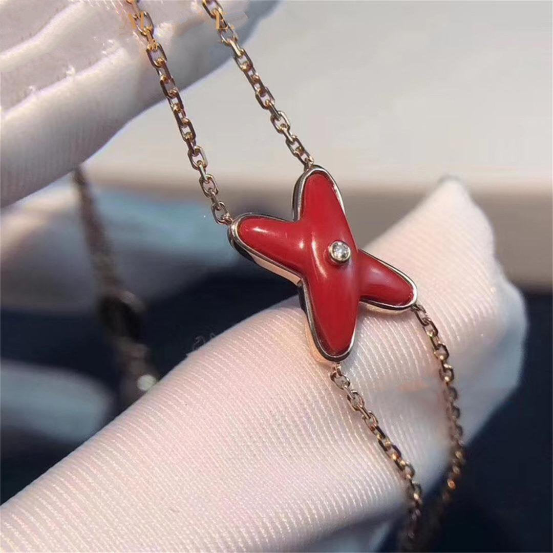 [⭐Luxery]JEUX BRACELET CARNELIAN PINK GOLD 1 DIAMOND