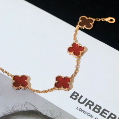 [⭐Luxery] CLOVER 5 MOTIF RED CORNELIAN BRACELET COLLECTION