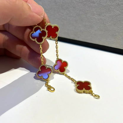 [⭐Luxery] CLOVER 5 MOTIF RED CORNELIAN BRACELET COLLECTION