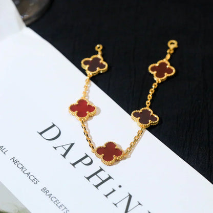 [⭐Luxery] CLOVER 5 MOTIF RED CORNELIAN BRACELET COLLECTION