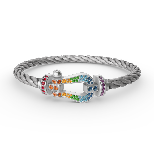 [⭐Luxery]FORC LARGE HORSESHOE  COLORED DIAMOND BRACELET SILVER