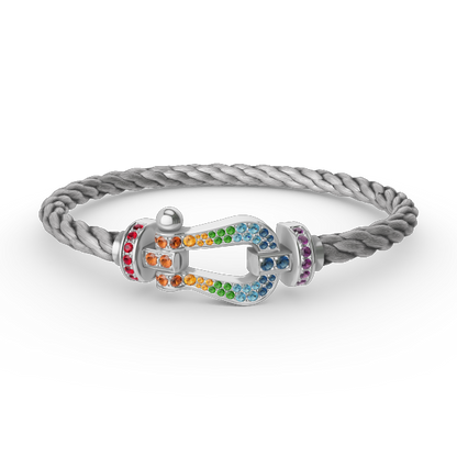[⭐Luxery]FORC LARGE HORSESHOE  COLORED DIAMOND BRACELET SILVER