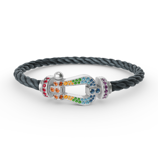 [⭐Luxery]FORC LARGE HORSESHOE  COLORED DIAMOND BRACELET SILVER