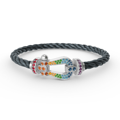 [⭐Luxery]FORC LARGE HORSESHOE  COLORED DIAMOND BRACELET SILVER