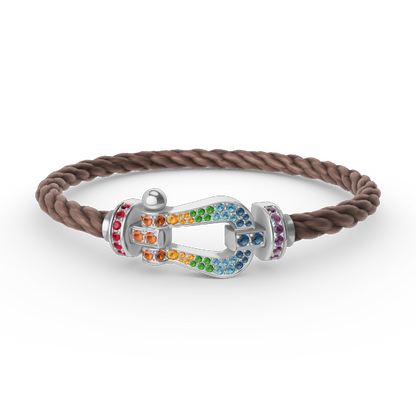 [⭐Luxery]FORC LARGE HORSESHOE  COLORED DIAMOND BRACELET SILVER