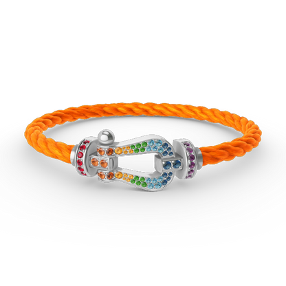 [⭐Luxery]FORC LARGE HORSESHOE  COLORED DIAMOND BRACELET SILVER