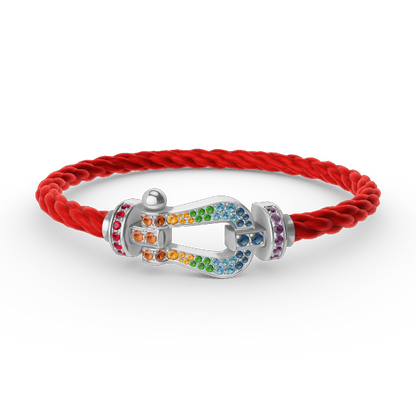 [⭐Luxery]FORC LARGE HORSESHOE  COLORED DIAMOND BRACELET SILVER