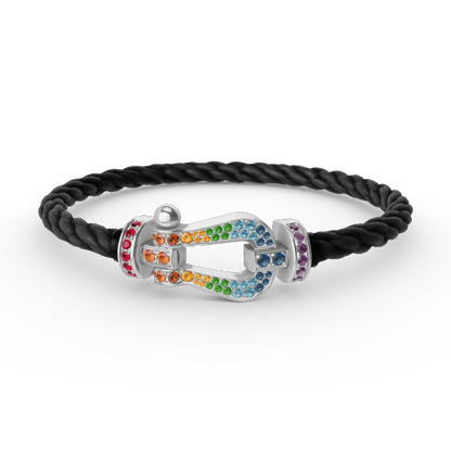 [⭐Luxery]FORC LARGE HORSESHOE  COLORED DIAMOND BRACELET SILVER