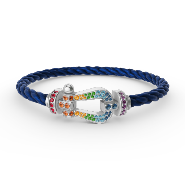 [⭐Luxery]FORC LARGE HORSESHOE  COLORED DIAMOND BRACELET SILVER