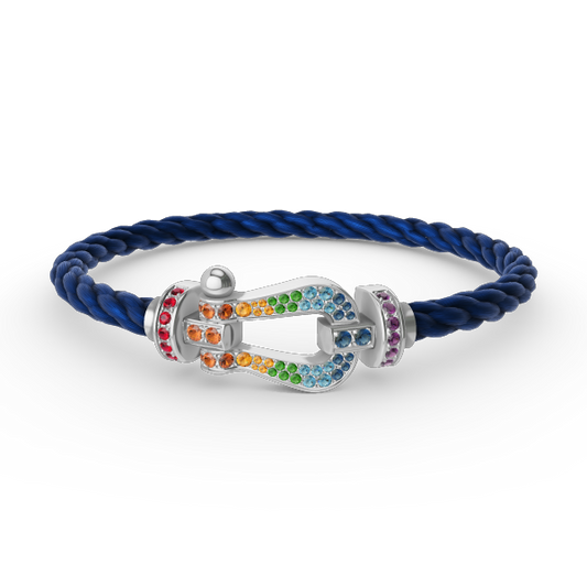 [⭐Luxery]FORC LARGE HORSESHOE  COLORED DIAMOND BRACELET SILVER