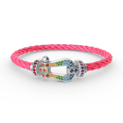 [⭐Luxery]FORC LARGE HORSESHOE  COLORED DIAMOND BRACELET SILVER