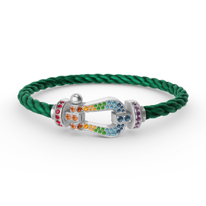 [⭐Luxery]FORC LARGE HORSESHOE  COLORED DIAMOND BRACELET SILVER