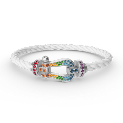 [⭐Luxery]FORC LARGE HORSESHOE  COLORED DIAMOND BRACELET SILVER